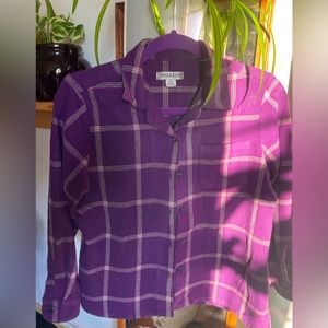 Vintage M Purple Plaid Pendleton Button Up Flannel Shirt  (100% wool)